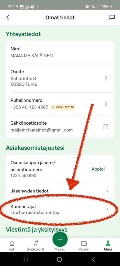 Kuvaohje vaihe 2. Etsi omista tiedoista kohta "Kannustajat – Tue harrastustoimintaa" ja avaa se.