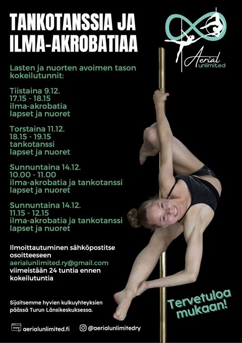 Promotional image for trial classes (in Finnish)