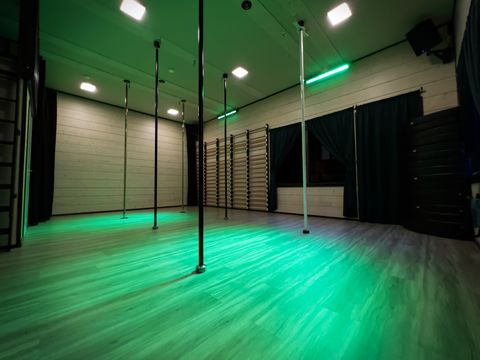 Studio interior. Adaptable space with poles installed.