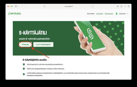 Kuvaohje vaihe 1. Kirjaudu S-käyttäjätili -palveluun